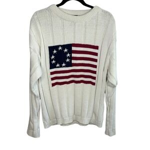 Vintage Old Glory American Flag Sweater Mens Large Pullover Knit USA Crew Neck